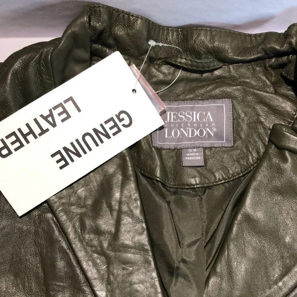 JESSICA LONDON Olive Green Leather Blazer/Jacket - Picture 6 of 11